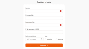 Formulario de registro en Luckia