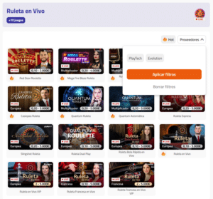 Sección de ruleta en vivo en Luckia