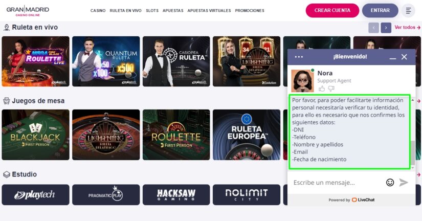 chat en vivo casino gran madrid online