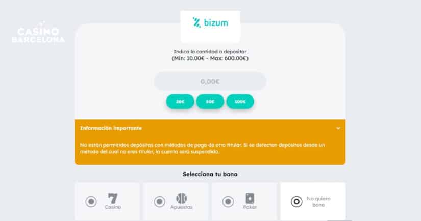 depositar con Bizum en Casino Barcelona