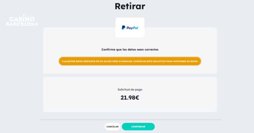 retirar via PayPal del casino
