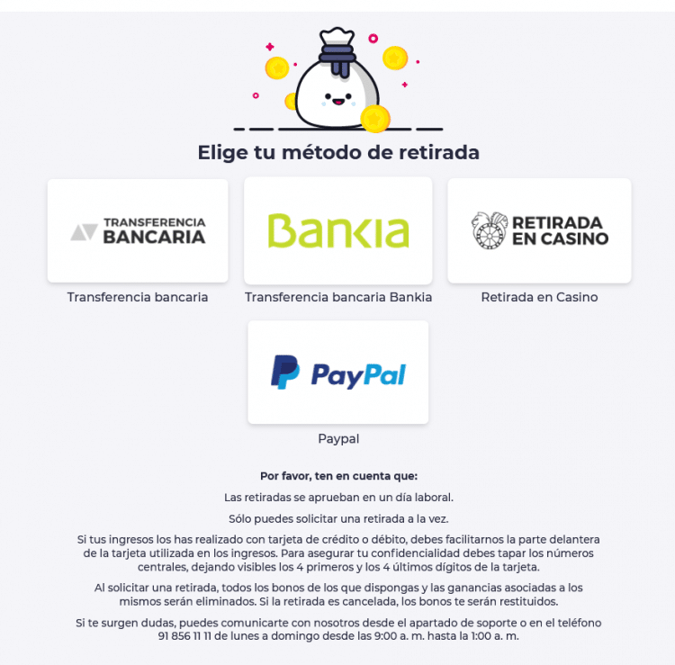 retirar de casino gran madrid con transferencia bancaria