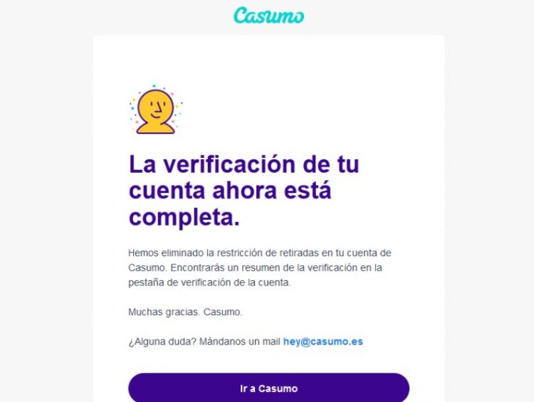 verificacion exitosa casumo casino