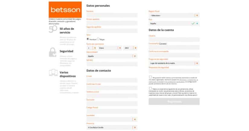 registro en betsson casino