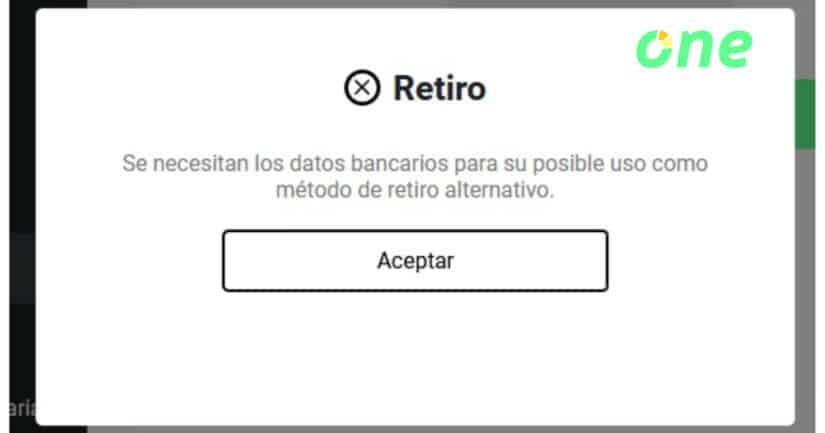 Solicitud de datos bancarios en One Casino