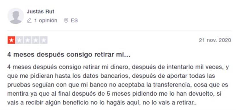 captura de pantalla de una opinión de un jugador sobre Leovegas casino