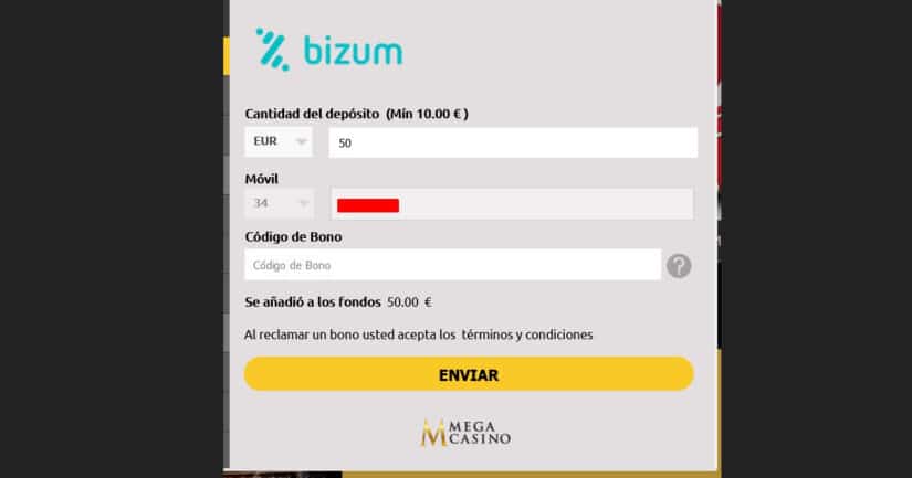 bizum en Megacasino