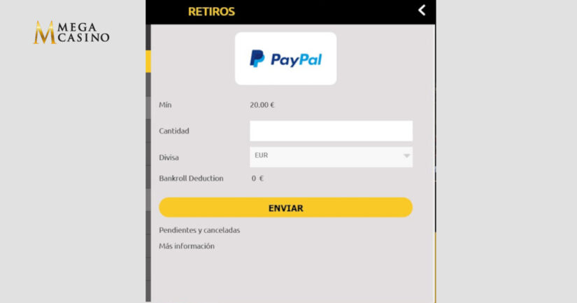 retiradas via PayPal en Megacasino