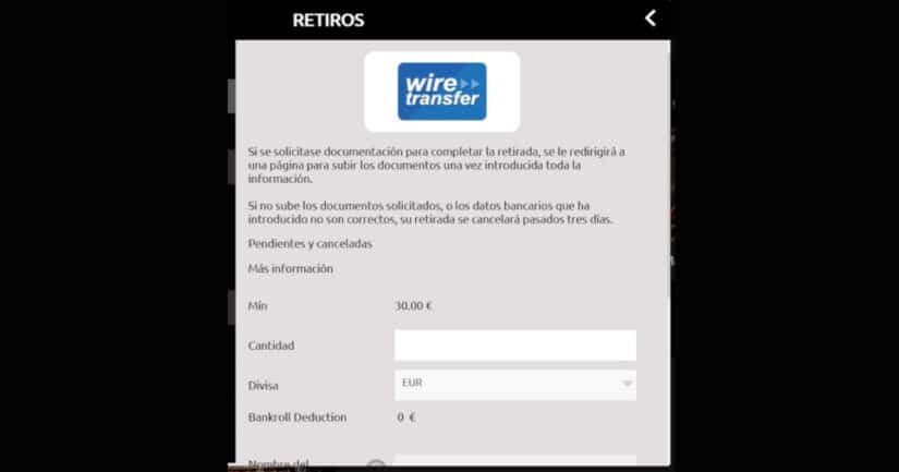Retiro por transferencia en Lordping Casino