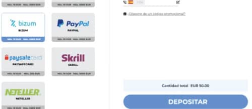 Selecciona Bizum y deposita en el casino la cantidad que deseas apostar